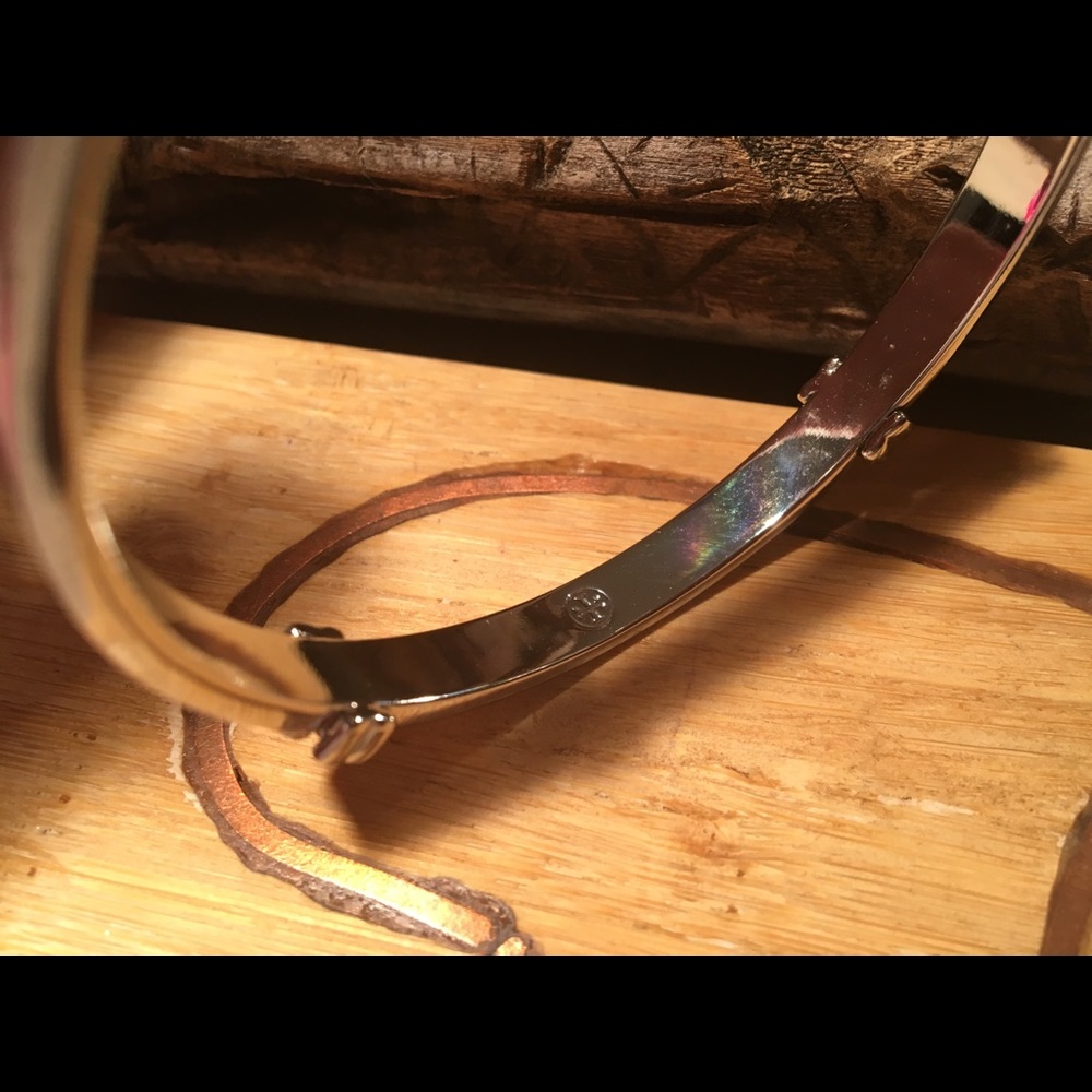 Tory Burch Silver-Tone Logo Bangle Bracelet - Picture 6 of 6